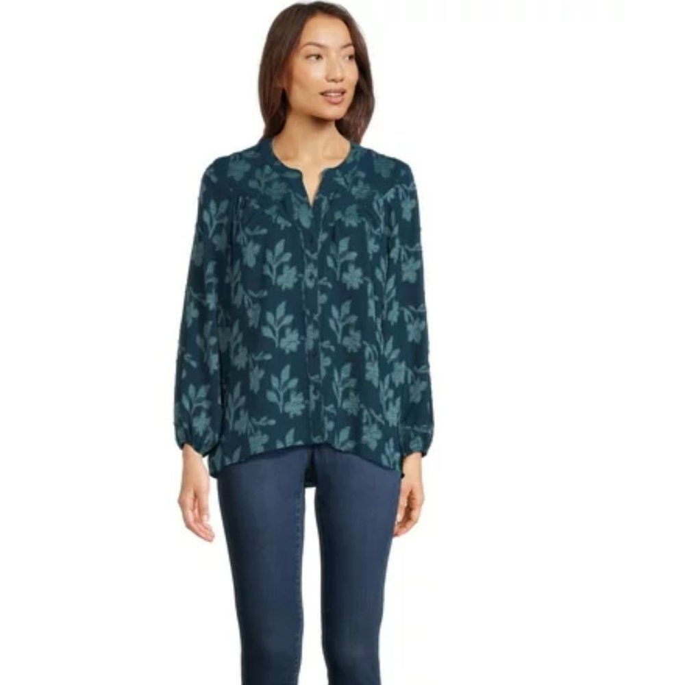 Pioneer Woman Reflecting Pond Teal Button Front Shirred Tunic Size 2X NWT